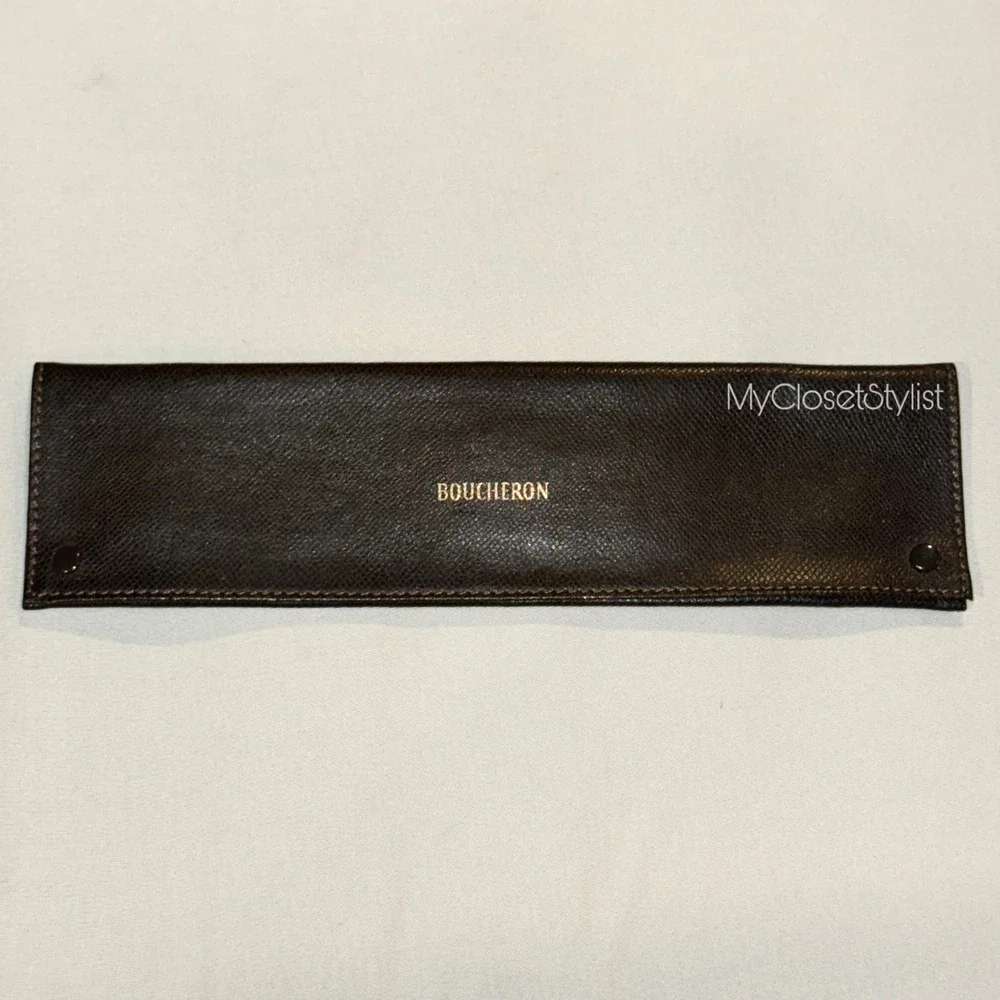 BOUCHERON GENUINE LEATHER Gold Luxury Necklace Bracelet CASE Pouch NEW! Rare - Picture 2 of 6
